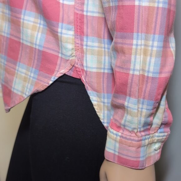 Levi's Boyfriend Fit Plaid Shirt Casual Button Front Pink Cotton Long Sleeve Top - Picture 7 of 13